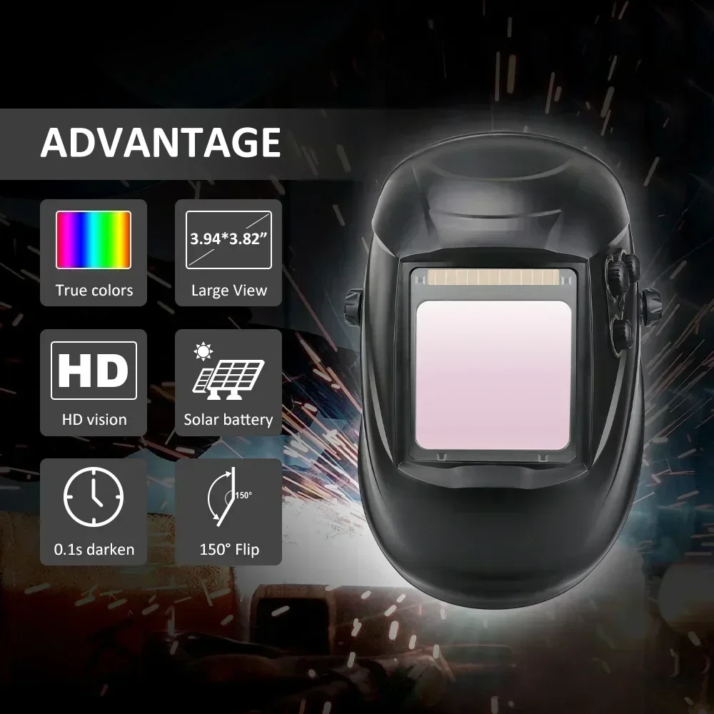 Auto-Darkening Welding Helmet | Large View Lens | Solar & Lithium Powered for TIG/MIG - Thumbnail 5