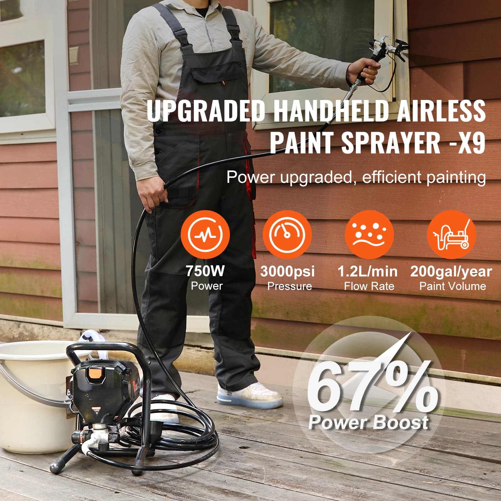 Heavy-Duty 950W Airless Paint Sprayer | 3000PSI High Pressure | Handheld for Home Interior Painting - Thumbnail 2