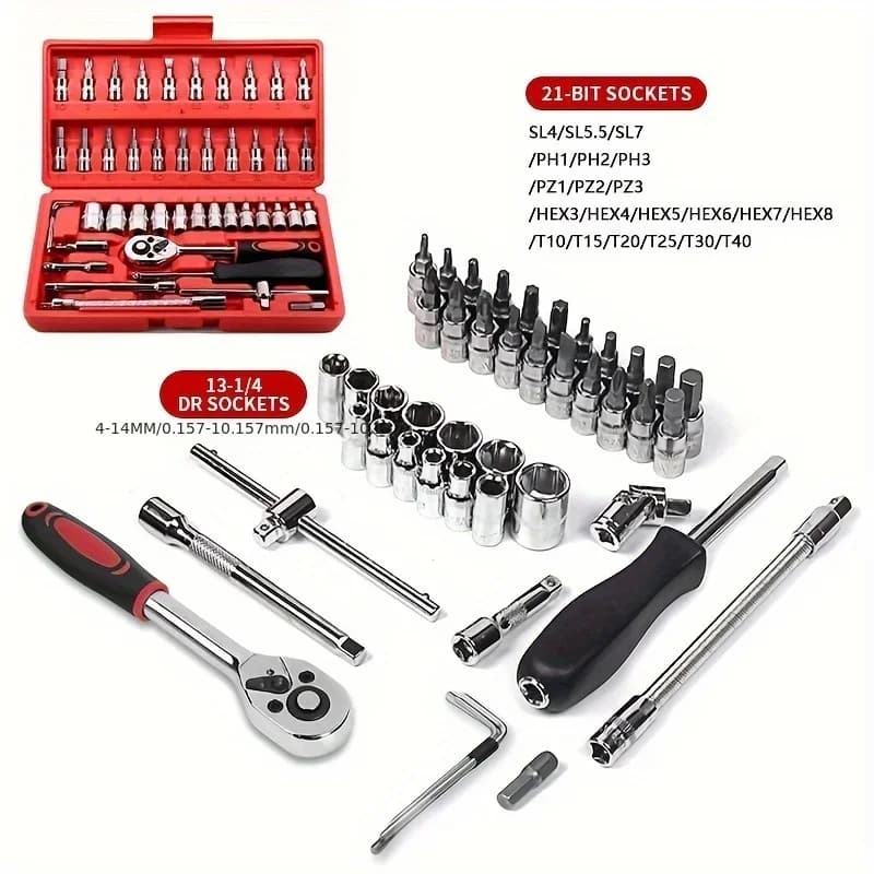 46-Piece Socket & Ratchet Set | Automotive & Motorcycle Repair Tool Kit - Thumbnail 2