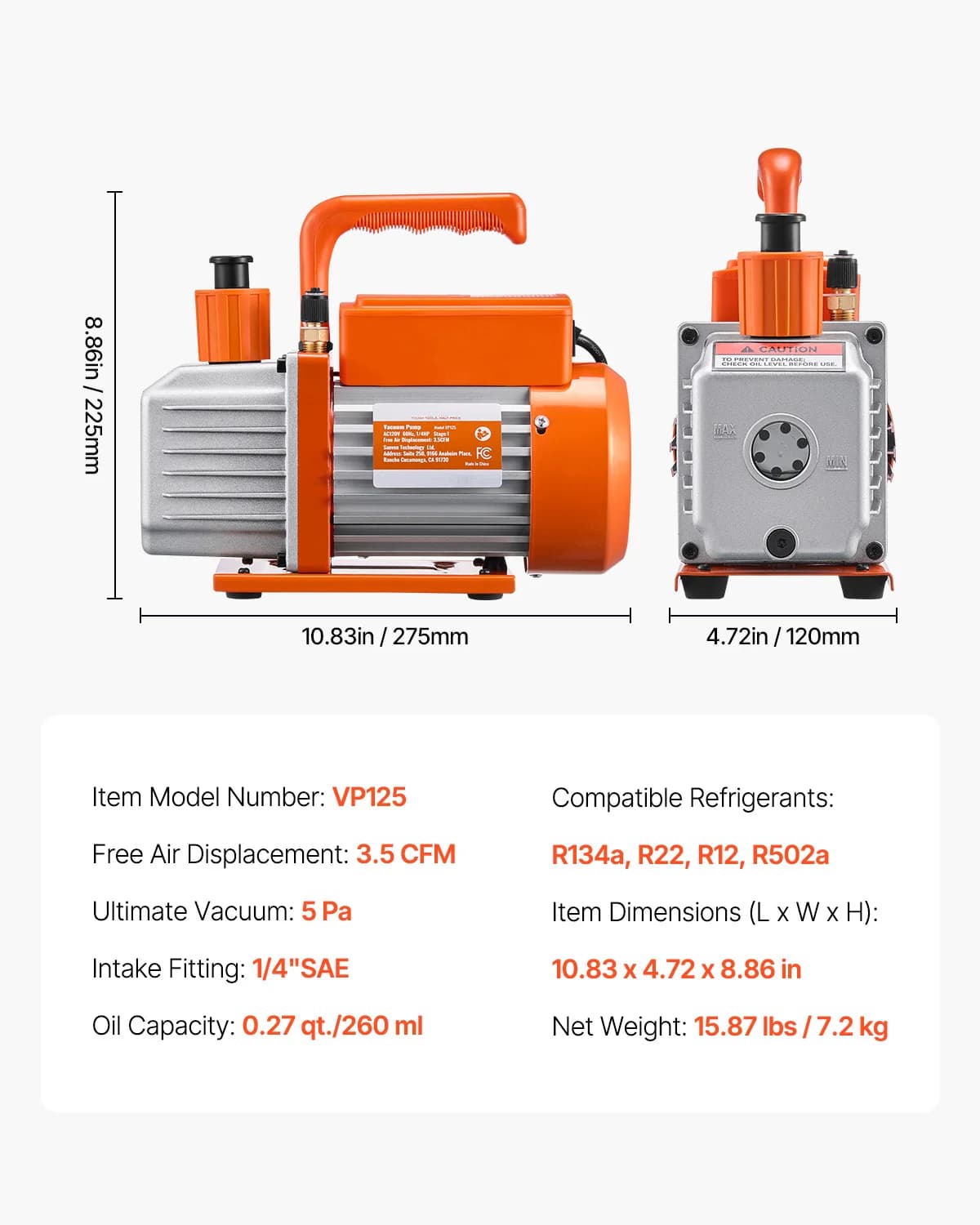 Vacuum Pump & Gauge Set | 3.5 CFM Single Stage | Compatible R134a R410A R22 - Thumbnail 6