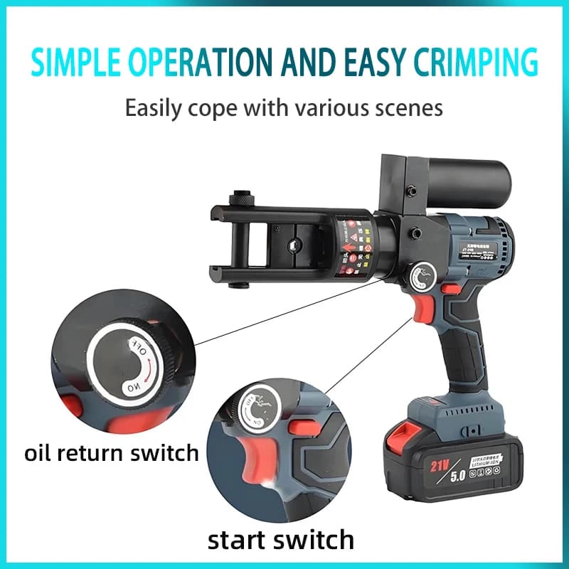 Electric Hydraulic Wire Crimper | 10-240mm Brushless Motor | Rechargeable Terminal Tool - Thumbnail 3