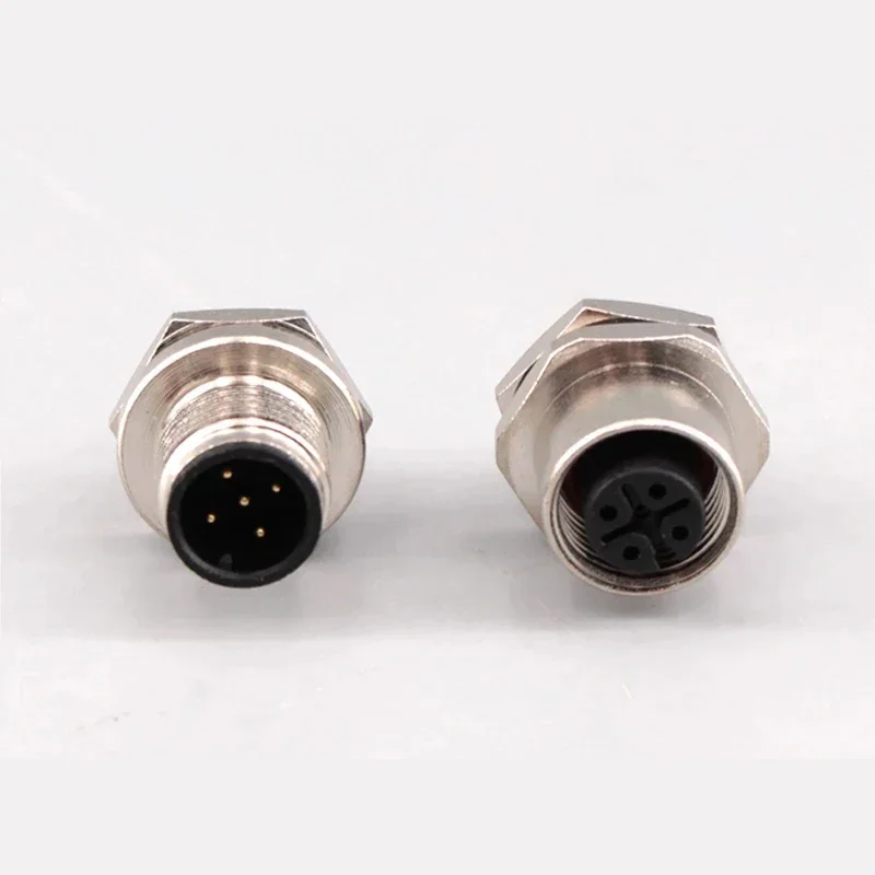 1pcs M12 4pin 5 8Pin Sensor Connector Panel Back Mount Waterproof Flange Socket Threaded Coupling Male&Female A Code Connectors - Thumbnail 4