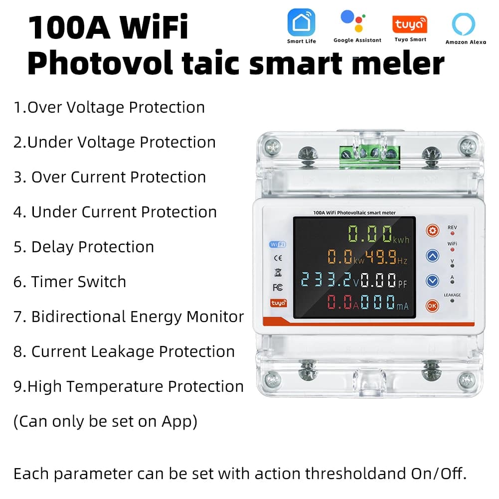 RMshebei 100A tuya smart life WiFi MCB Prepaid Meter smart circuit breaker Voltage relay 220v Mobile Phone Remote Control pv - Thumbnail 2