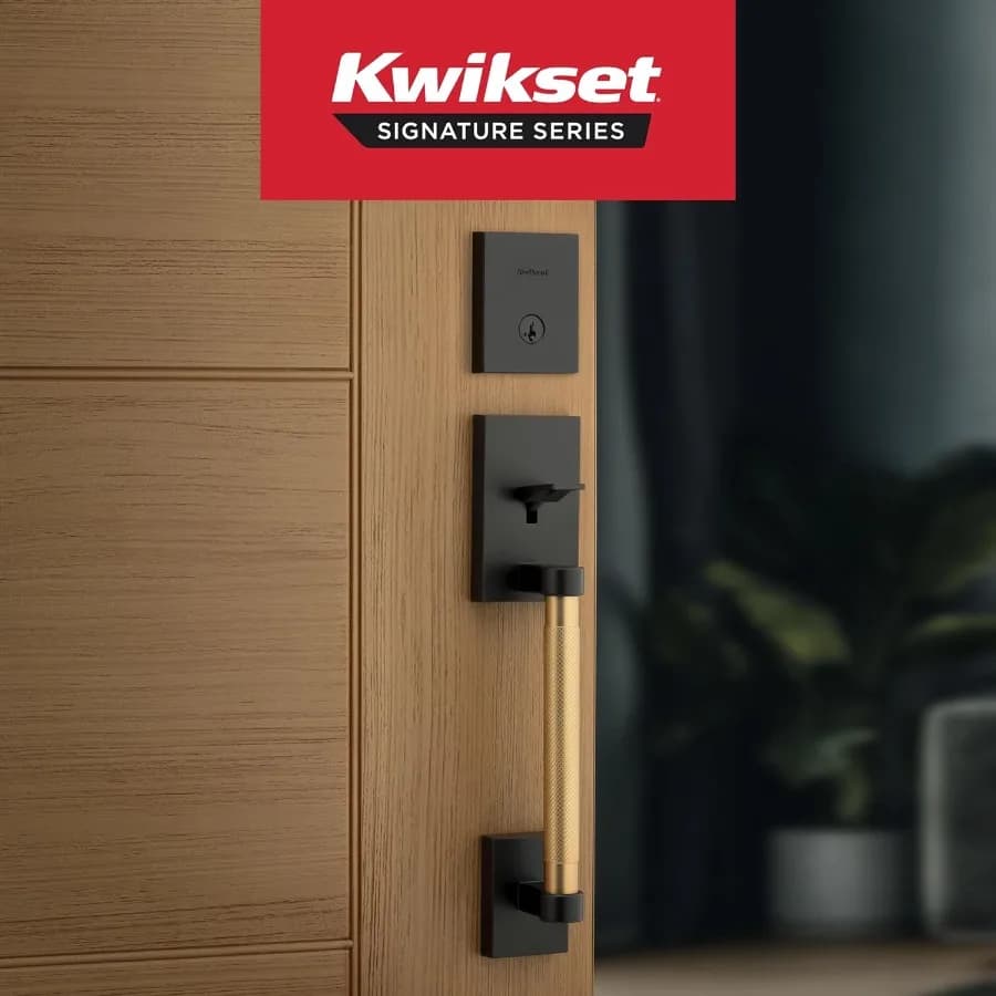 Door Handleset with Deadbolt | Matte Black & Satin Brass | Reversible Lever Entry Lock - Thumbnail 2
