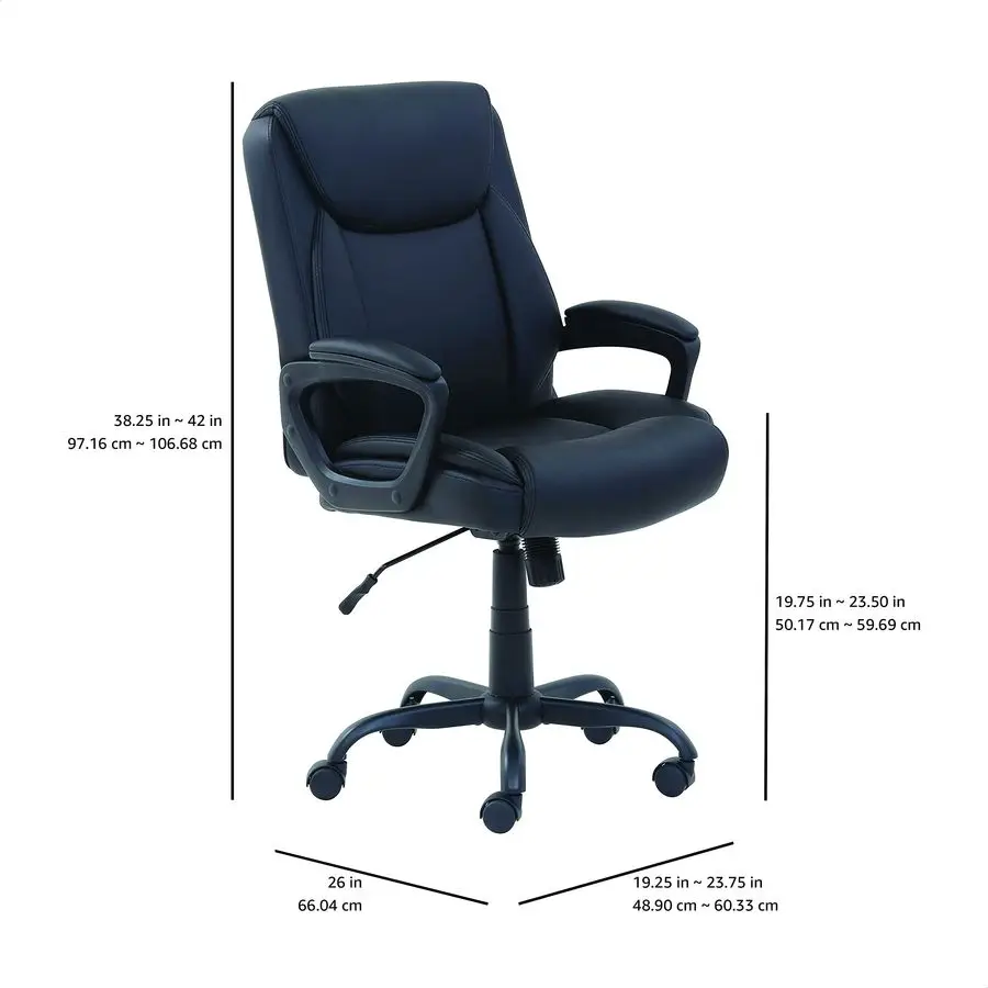 Mid-Back Office Chair | Puresoft PU Padded Seat & Height Adjustable | 26D x 23.75W Computer Desk Chair - Thumbnail 3