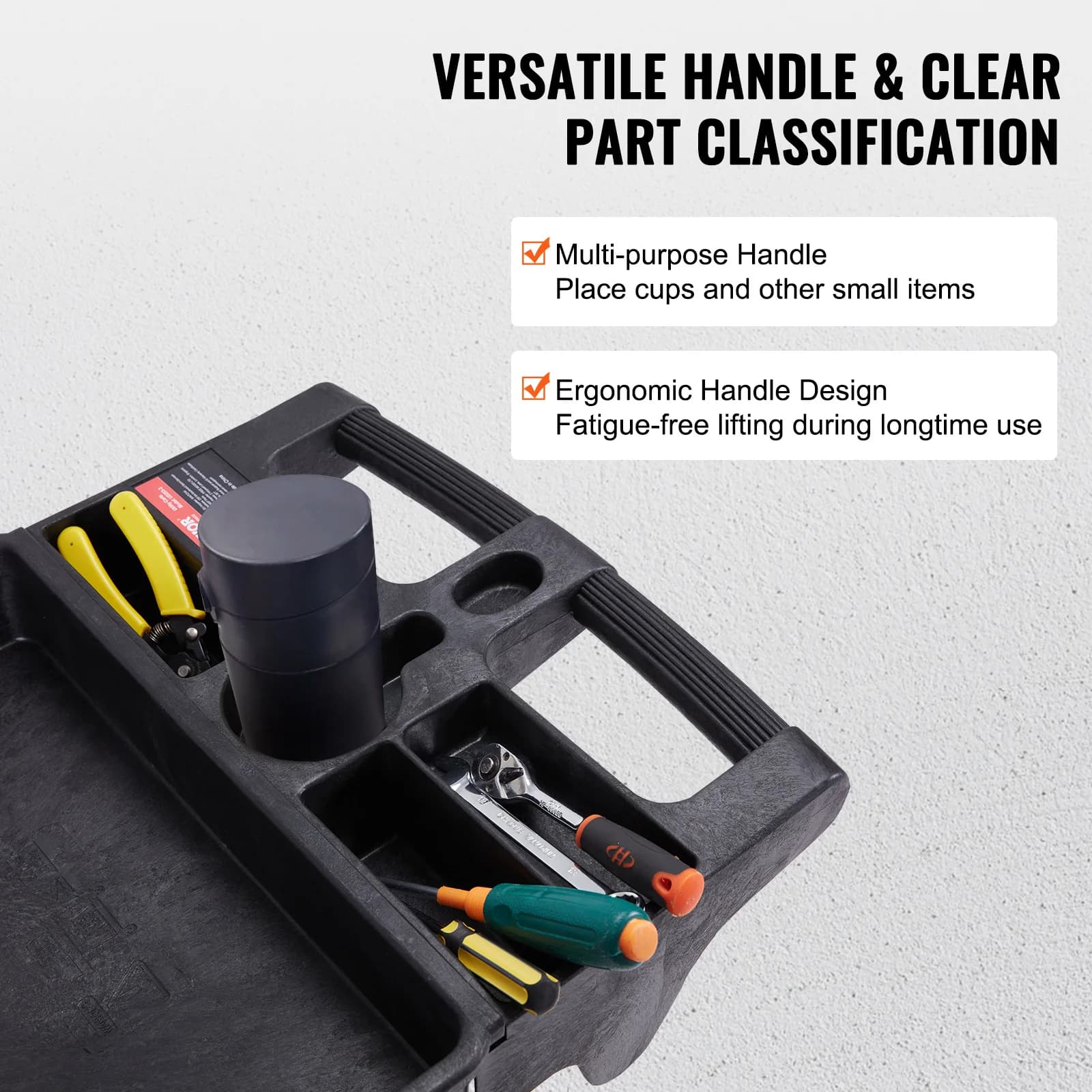 Heavy-Duty 3-Tier Utility Cart | 360° Swivel Wheels & Ergonomic Handle | Garage & Workshop Storage Solution - Thumbnail 4