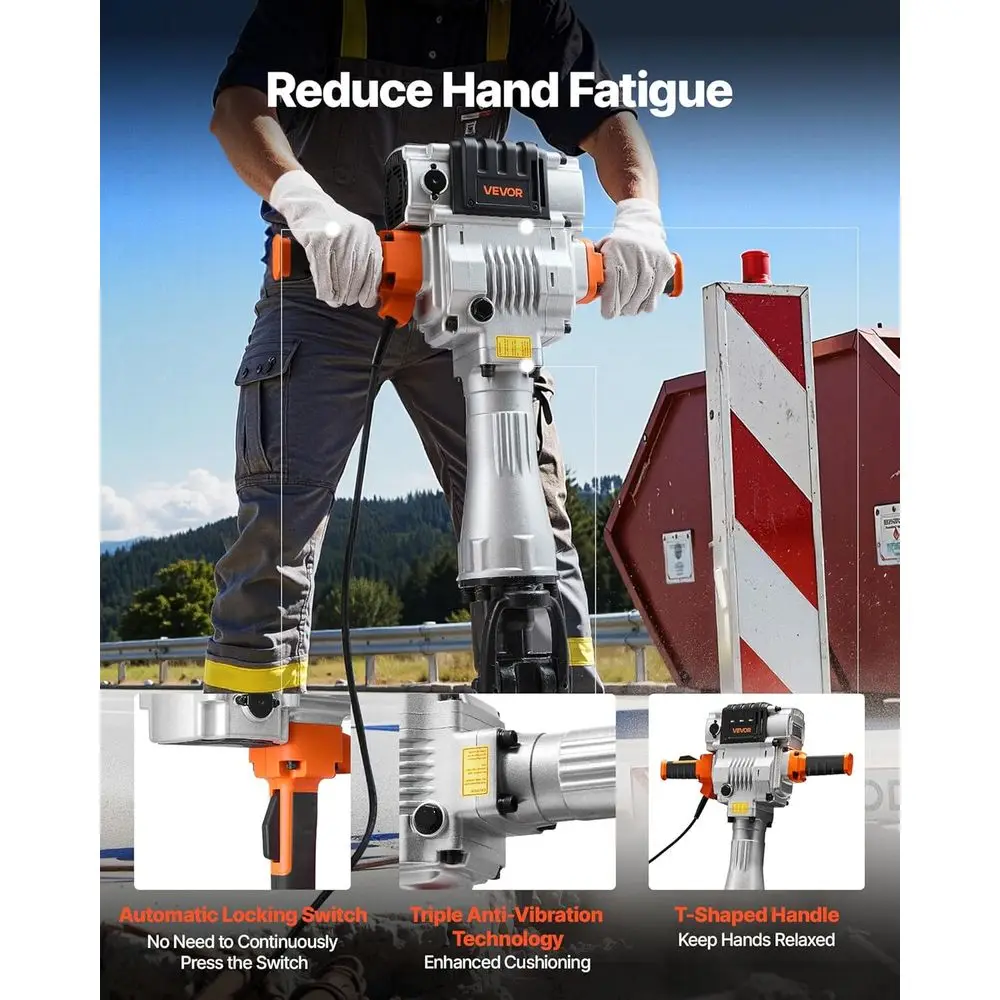 2100W Demolition Jackhammer | Heavy-Duty Concrete & Foundation Breaker with Chisel Kit - Thumbnail 4