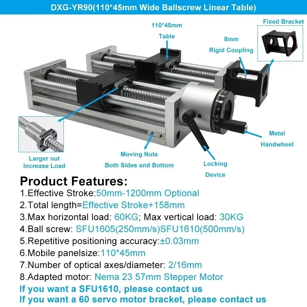 CNC Linear Slide Table Kit | NEMA23 Motor & SFU1605 Ball Screw | XYZ-Axis Aluminum Profile Stage - Thumbnail 3