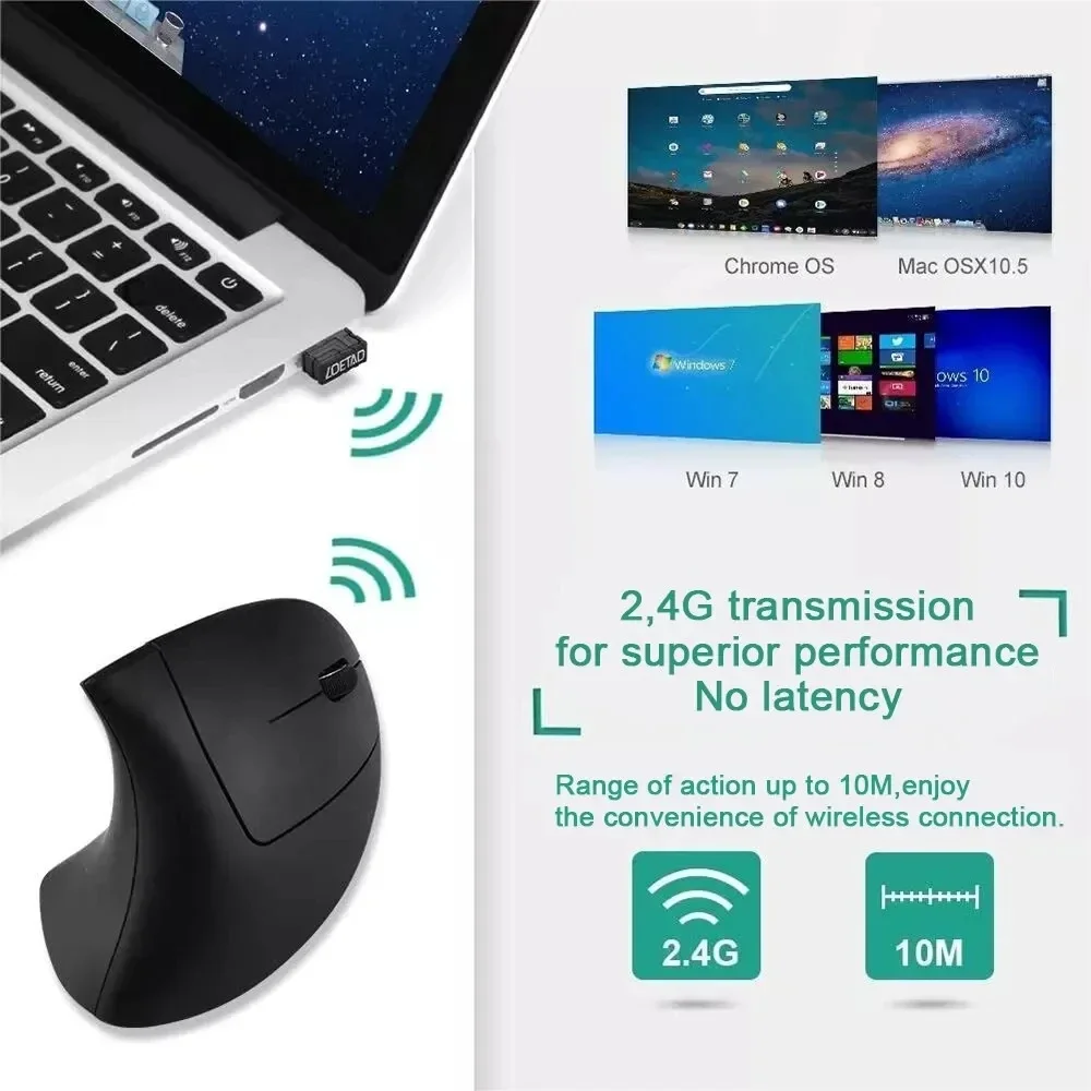 Vertical Wireless Mouse | 3 DPI Settings for Precision | 2.4GHz Connectivity - Thumbnail 6