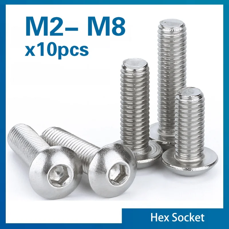 304 Stainless Steel Button Head Screws | Hex Socket M2-M8 | 10pc Standoff & Flat Head Bolts - Thumbnail 2