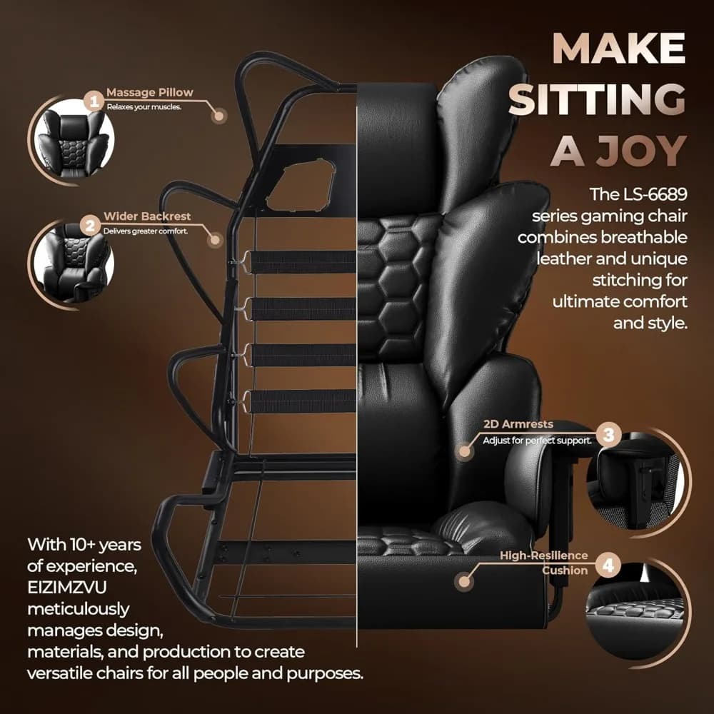 High-Back Executive Office Chair | PU Leather Recliner with Footrest | Padded Swivel Computer Chair - Thumbnail 4