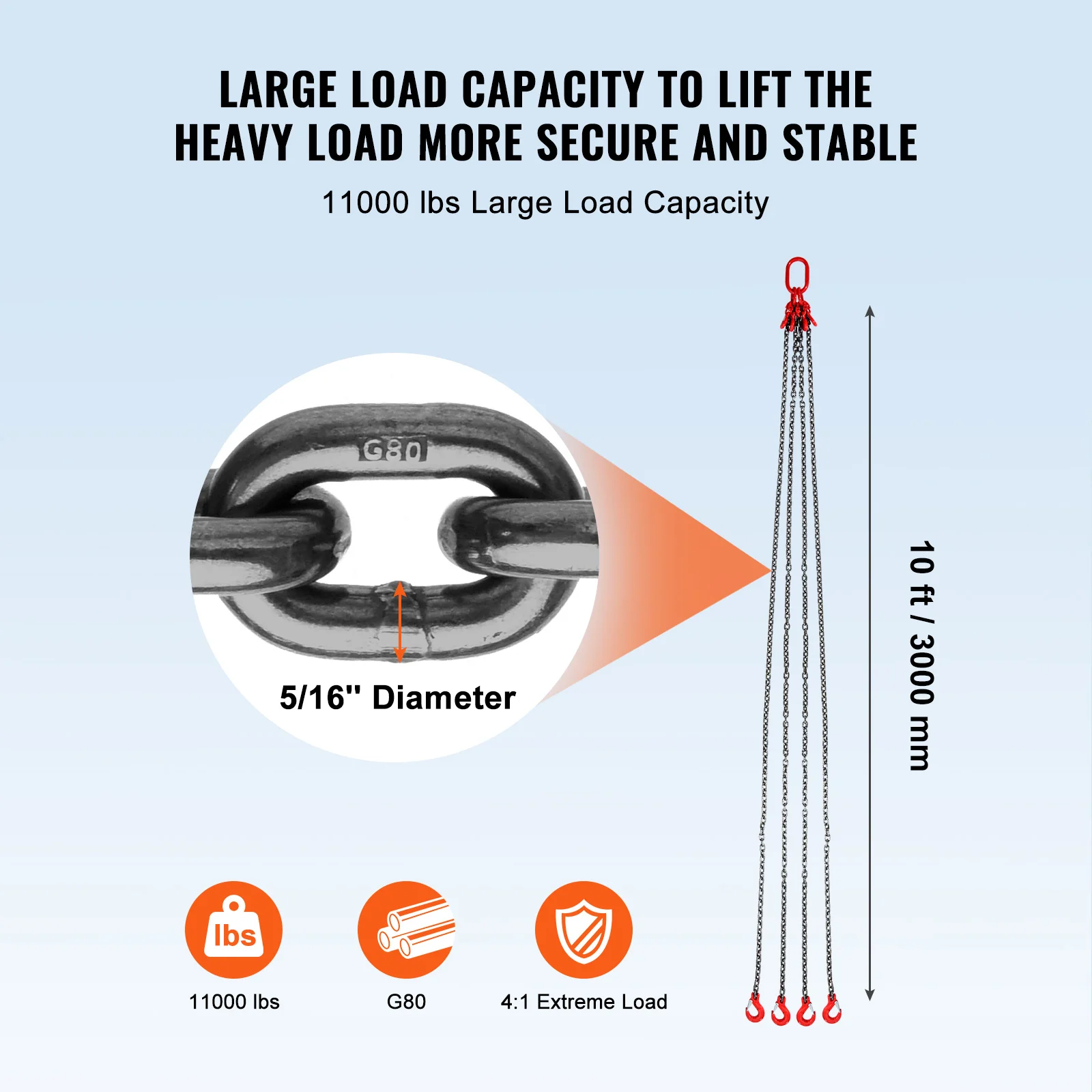 Professional-Grade G80 Lifting Chain Sling | 4-Leg Adjustable Design | 6-10mm Diameter for Engine Hoists - Thumbnail 3