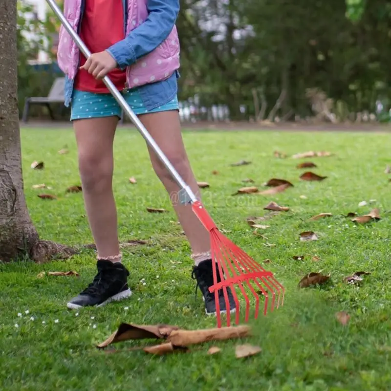 Steel Hand Grass Rake | 9-Tooth Wire Broom Design | Leaf Cleaning & Garden Maintenance - Thumbnail 3