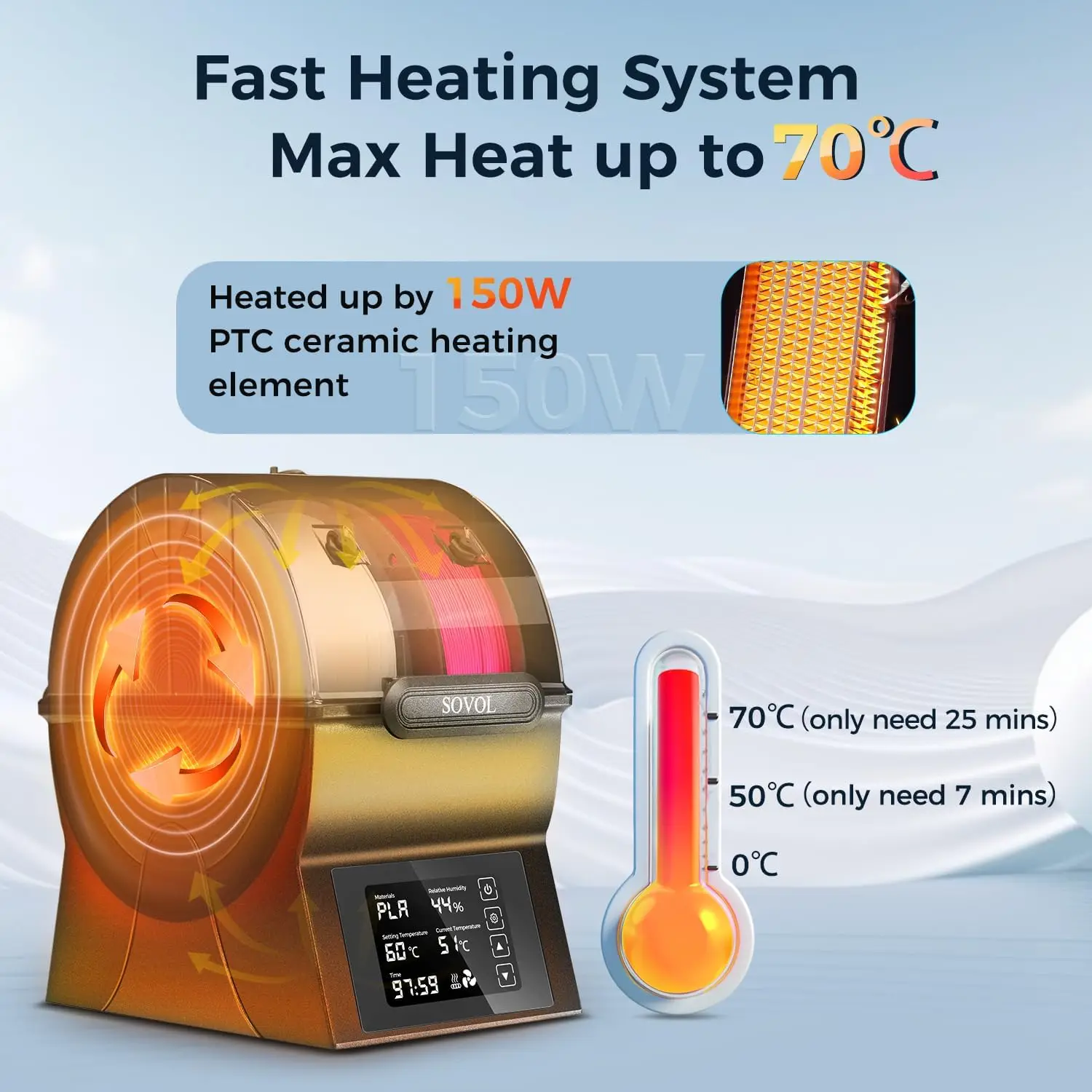 3D Printer Filament Dryer & Storage Box | PTC Heater Dehydrator | Sealed Spool Holder - Thumbnail 2