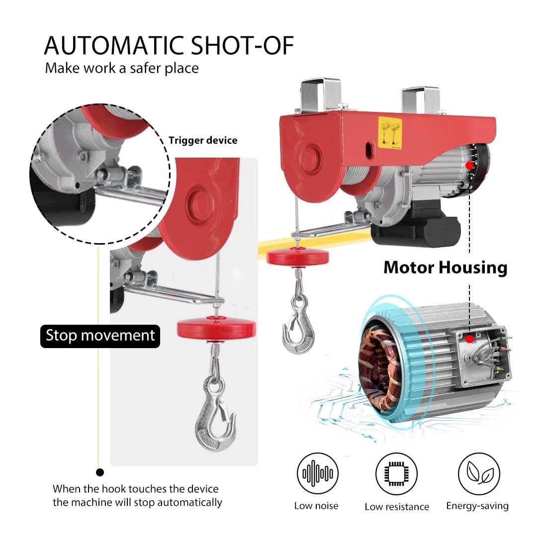 110V Electric Hoist | 1320 lb Heavy-Duty Lifting | 36 ft Height with Remote Control - Thumbnail 5