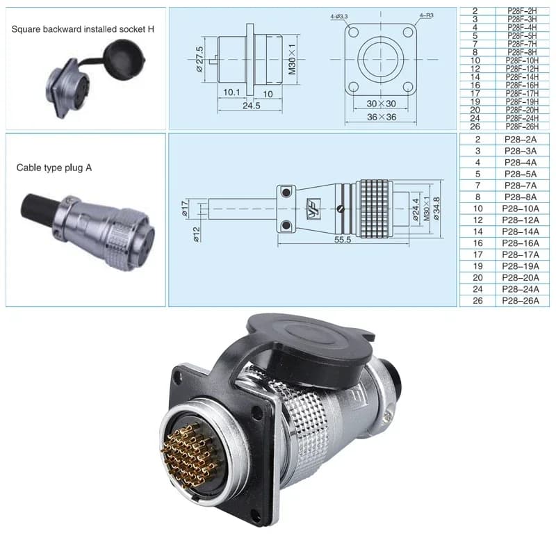 P28 Aviation Connector | Multi-Pin Circular Plug & Socket | Secure Butt-Joint Design - Thumbnail 6