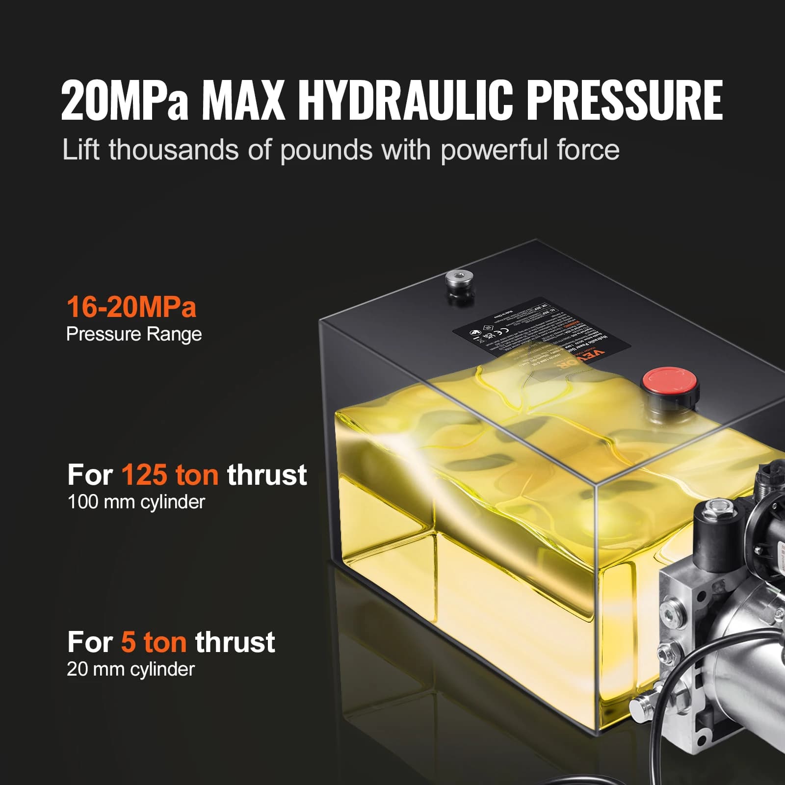 SucceBuy Hydraulic Pump 12 Quart Hydraulic Power Single Acting Dump Trailer Pump 0.91GPM Flow Rate 3200PSI Max Relief Pressure - Thumbnail 3