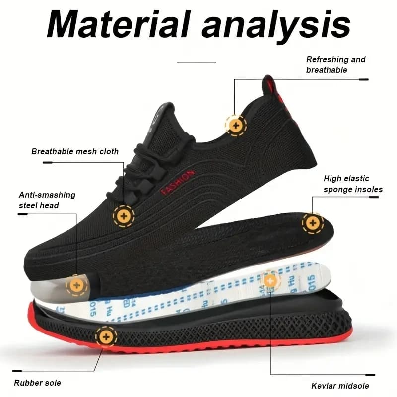 Anti-Smash Safety Shoes | Men's & Women's Breathable Light Work Sneakers | Steel Toe Anti-Stab Protective Footwear - Thumbnail 2