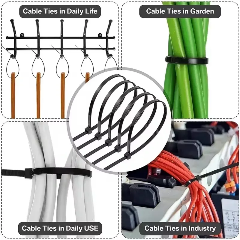 Professional-Grade Cable Management Kit | 500-Piece Nylon Zip Ties | Heavy-Duty Self-Locking Straps - Thumbnail 7