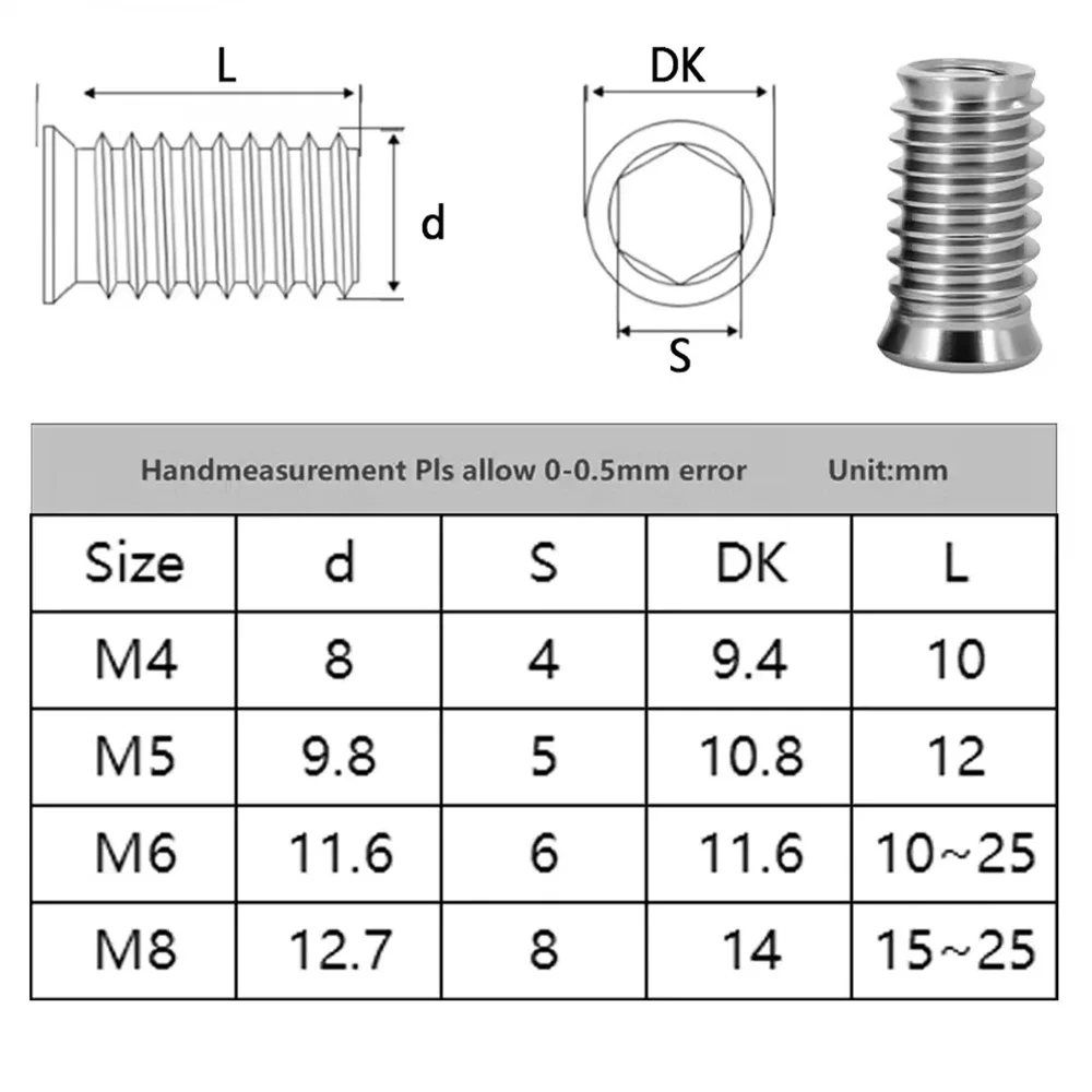 304 Stainless Steel Threaded Insert Nuts | Hex Socket Furniture E-Nuts | M4 M5 M6 M8 M10 - Thumbnail 3