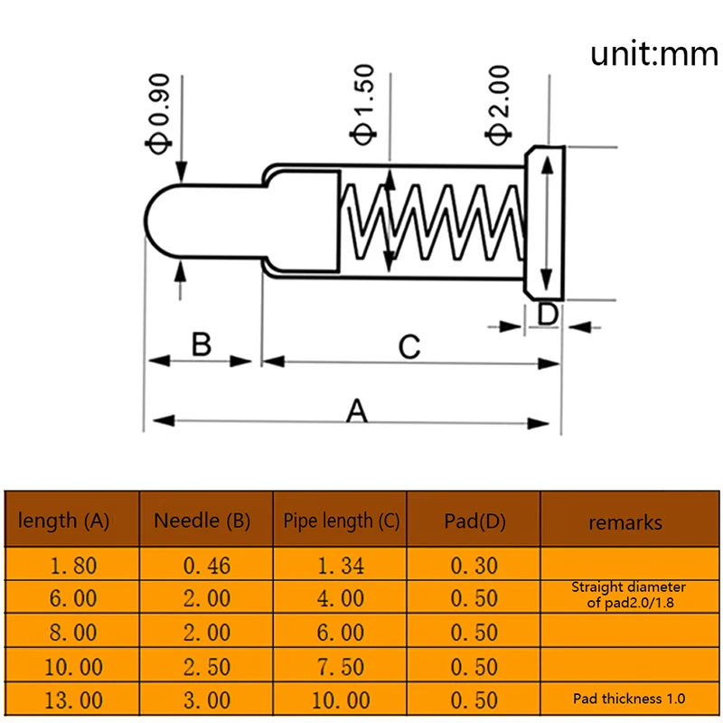 Pogo Pin Connector Set | 10-Piece Spring-Loaded PCB Test Probes | 1.8-13mm SMD Contacts - Thumbnail 6