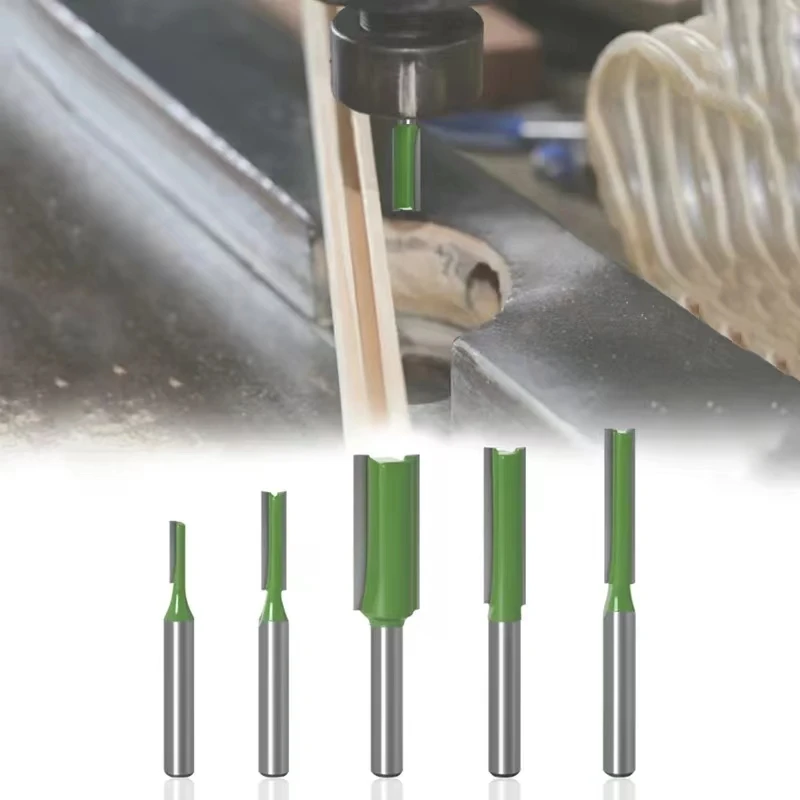 7-Piece Straight Router Bit Set | 6mm/1/4 Shank | Single & Double Flute Wood Milling Cutters - Thumbnail 4