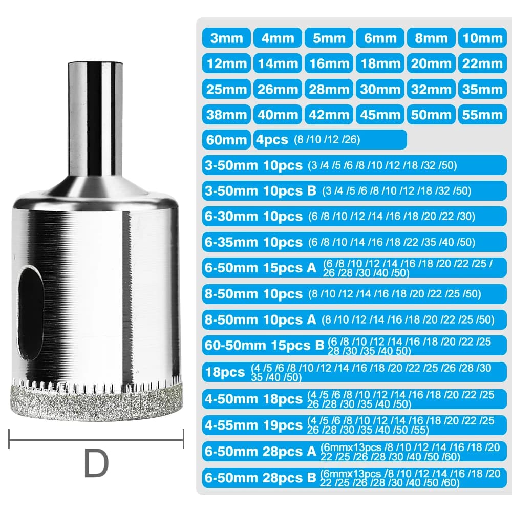 Diamond Hole Saw Kit | 3-60mm Core Drill Bits for Tile, Glass & Granite - Thumbnail 4