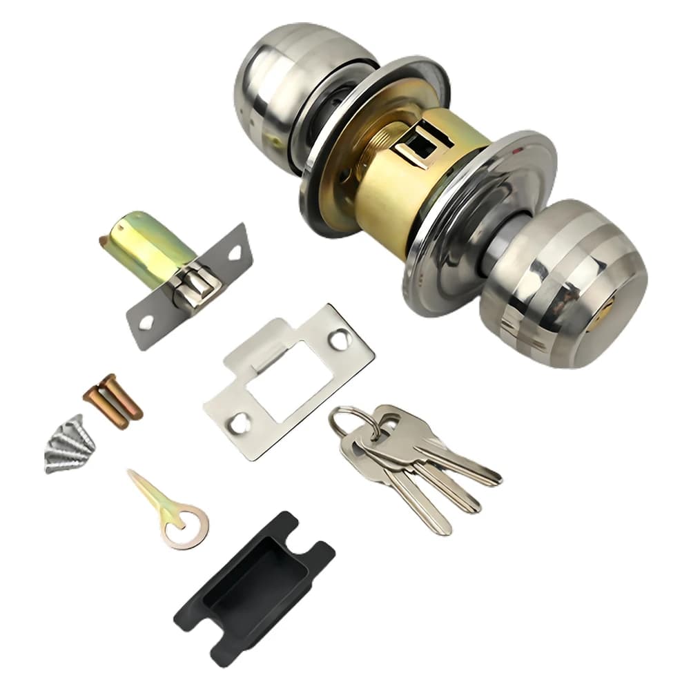 Steel Keyed Entry Door Knob | Round Interior & Exterior Lock | For Bedroom, Bathroom, Indoor Doors - Thumbnail 4