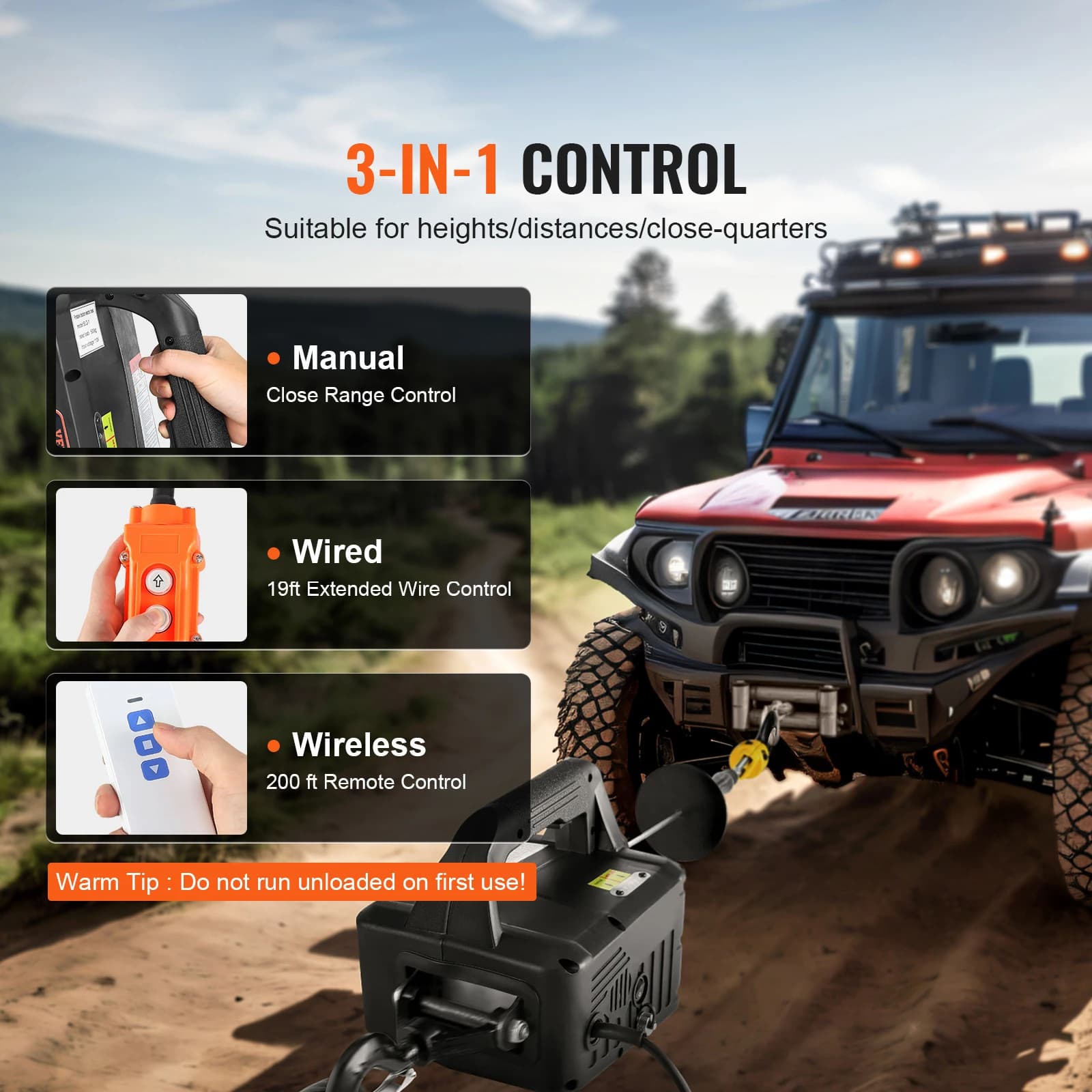 SucceBuy 1100lbs 3-in-1 Electric Hoist Winch Manual/Wired/Wireless 22.9ft Lifting Heigh Overload Protection Portable Power Crane - Thumbnail 2