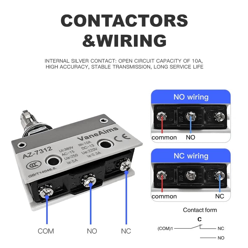 Waterproof Micro Limit Switch | 10A 250V Capacity | AZ-7312 Series | Compact Roller Lever Actuator - Thumbnail 3
