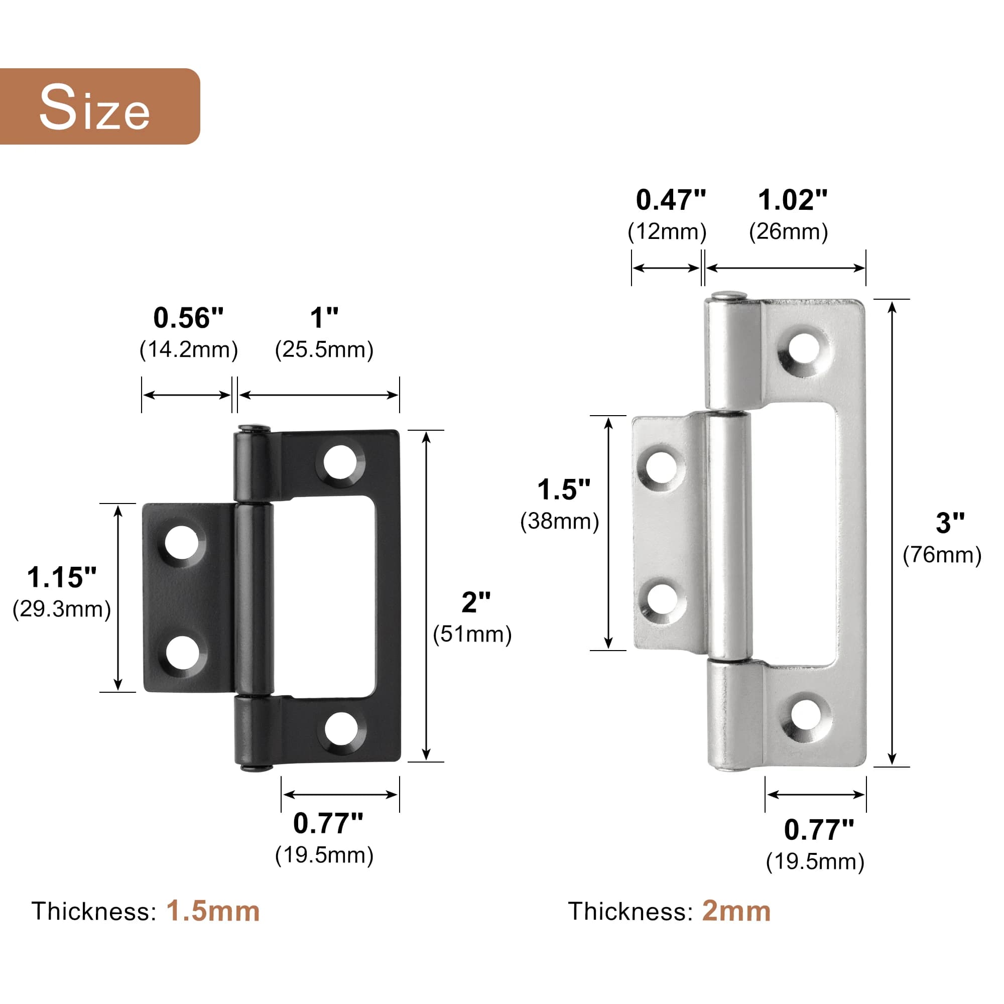 360 Degree Flat Metal Hinges | 2-Pack for Cabinet Doors & Windows | Furniture Hardware - Thumbnail 2