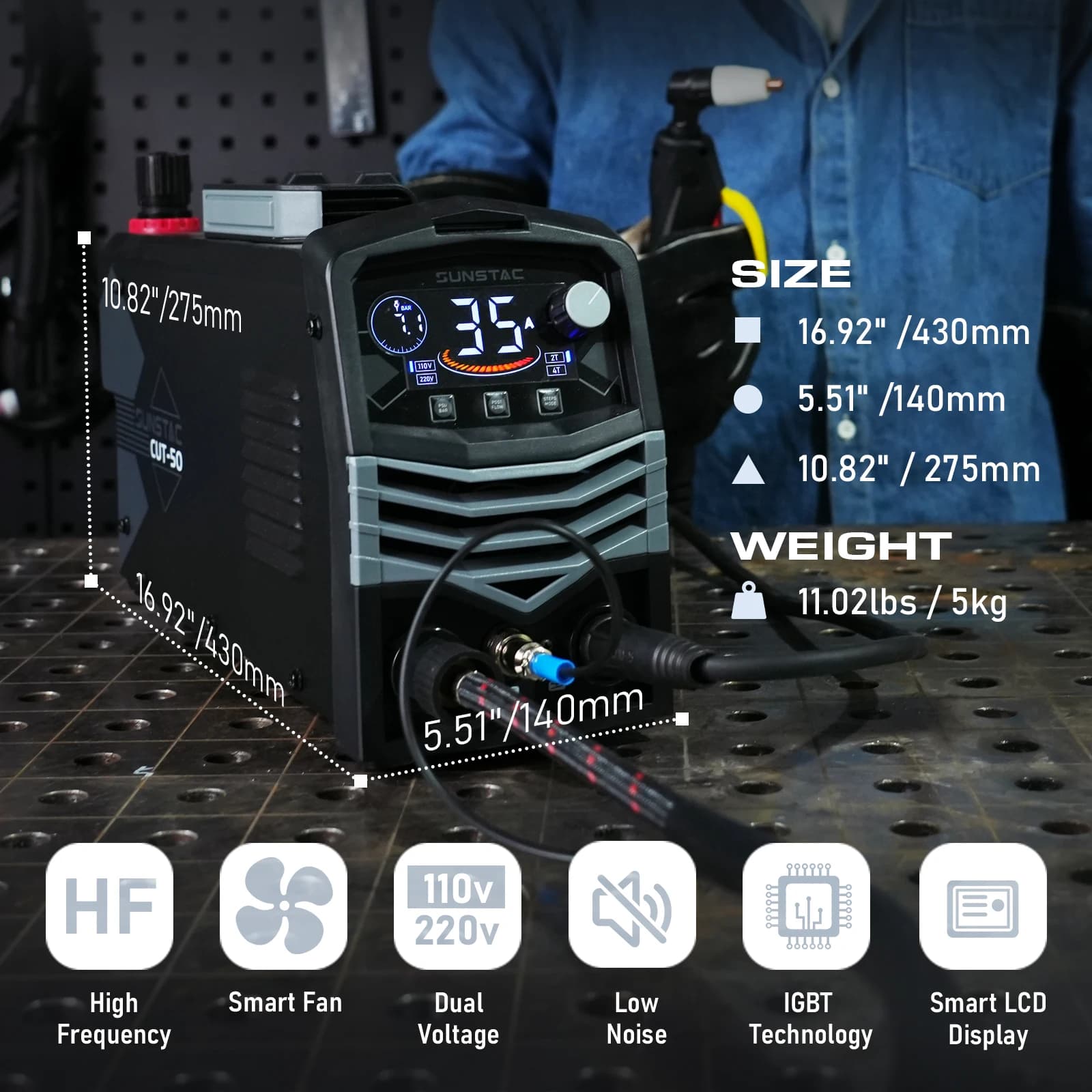 50A Plasma Cutter | 110V/220V Dual Voltage IGBT Inverter | 5/8 Cutting Capacity - Thumbnail 5