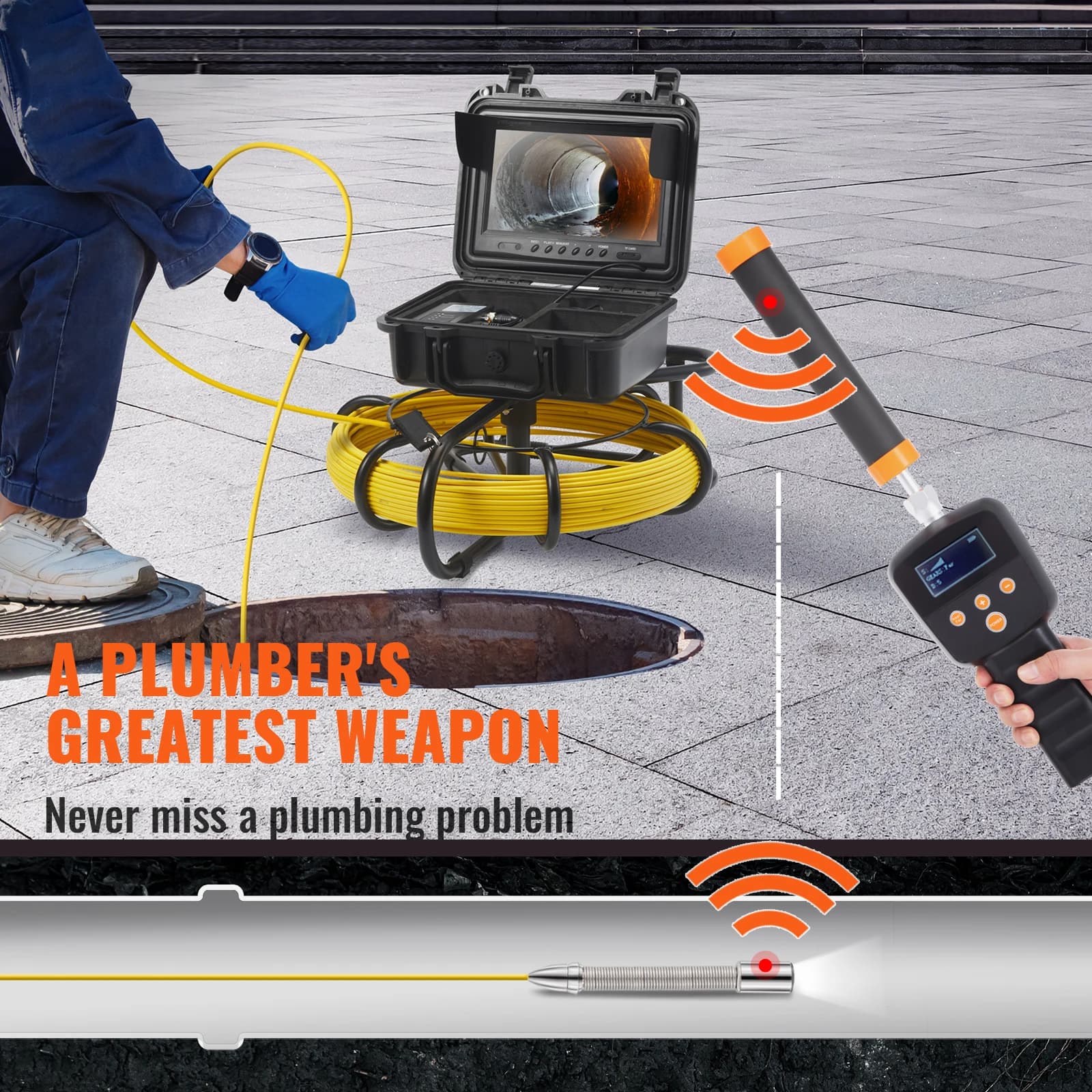 Sewer Camera System | 512Hz Sonde Locator | 9" Pipeline Inspection Camera - Thumbnail 2