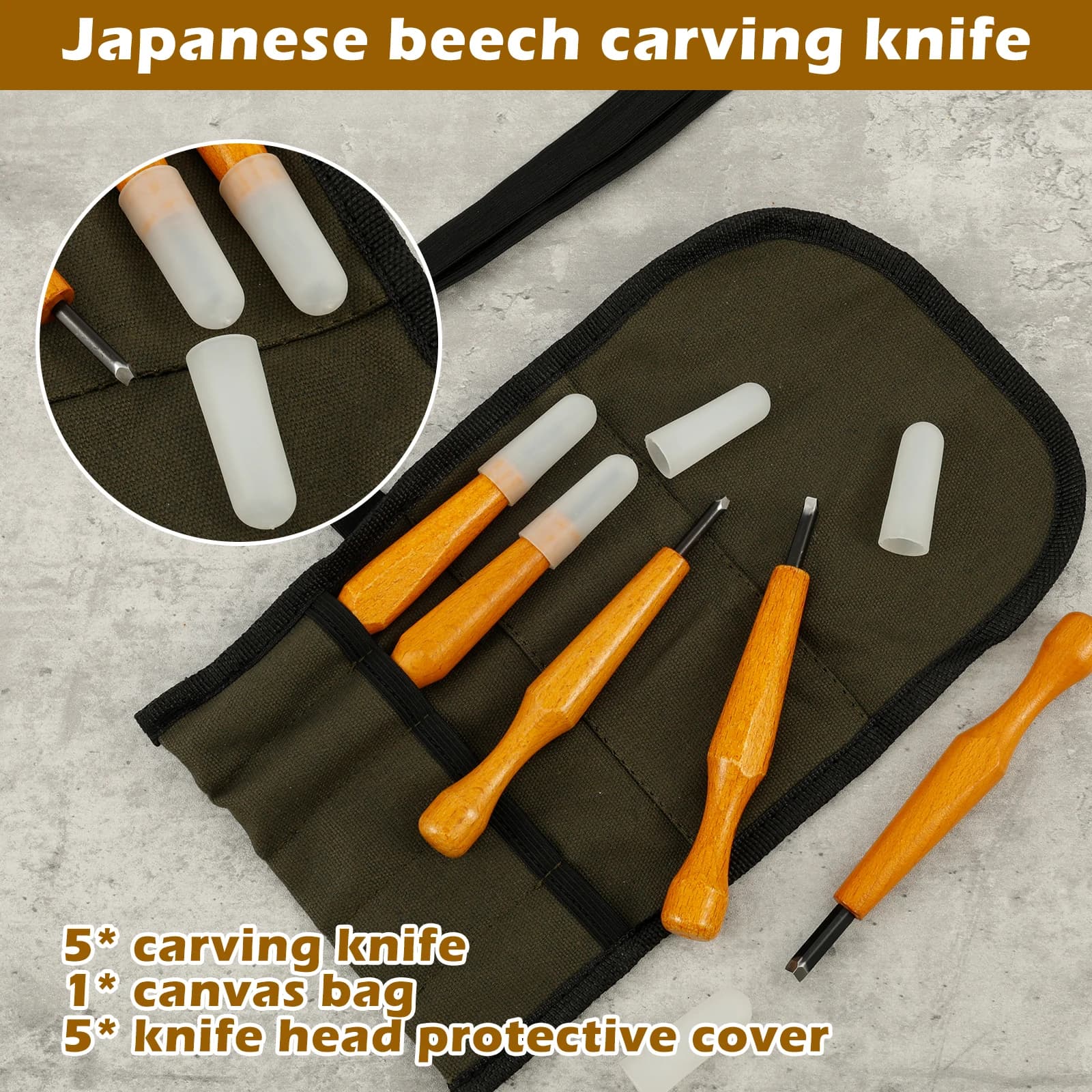 5Pcs Triangular Linocut Carving Tools Comfortable Grip Assorted Sizes Wood Carving Set With Blade Protectors for Woodcarving - Thumbnail 2