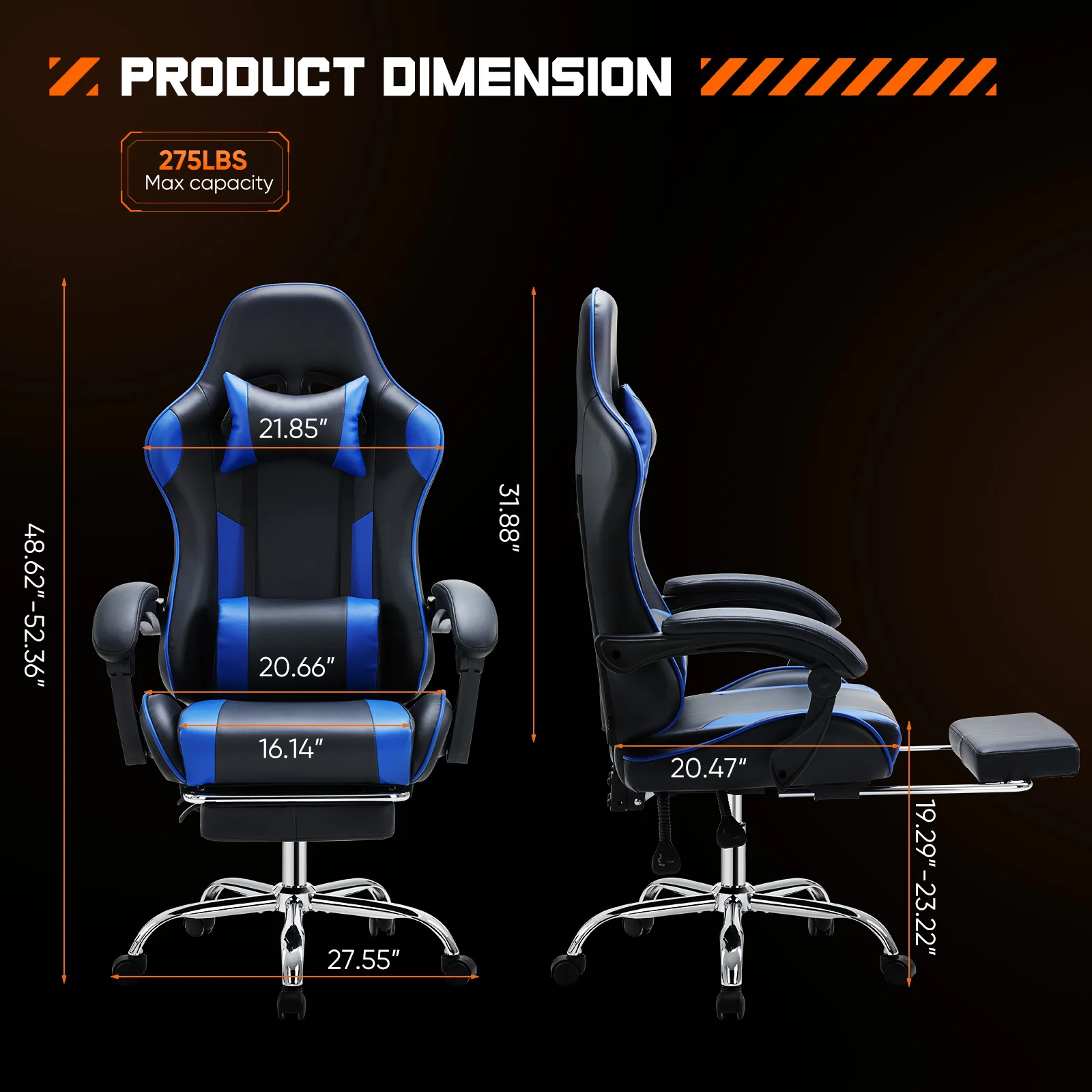 Racing Gaming Chair | Adjustable Lumbar & Headrest Support | PU Leather Swivel Chair - Thumbnail 4