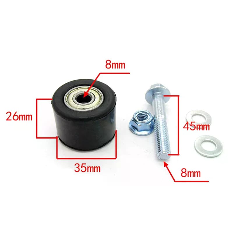 Chain Tensioner Guide Roller | 8mm Slider Pulley Kit | With Mounting Bolt & Gasket - Thumbnail 2