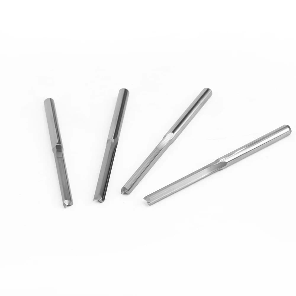 3.175mm double-edged straight groove router bit set with alloy construction for non-burr wood CNC engraving and cutting.