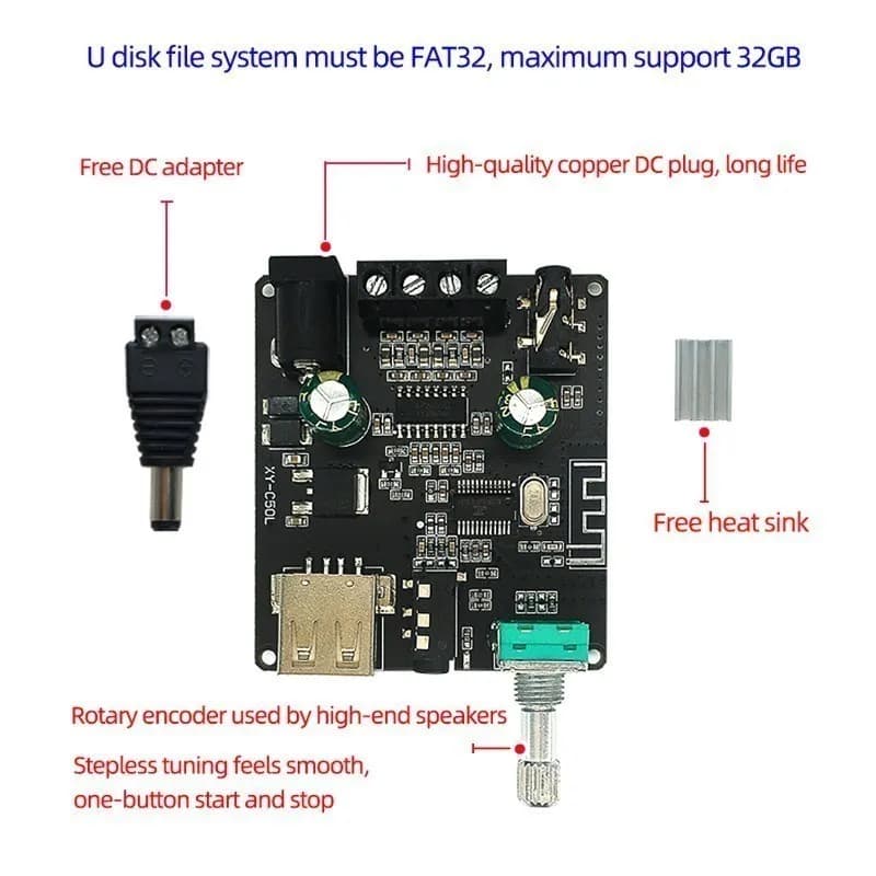 Bluetooth 5.0 Stereo Amplifier | 2x50W Class D Power | Hi-Fi Wireless Audio System - Thumbnail 5
