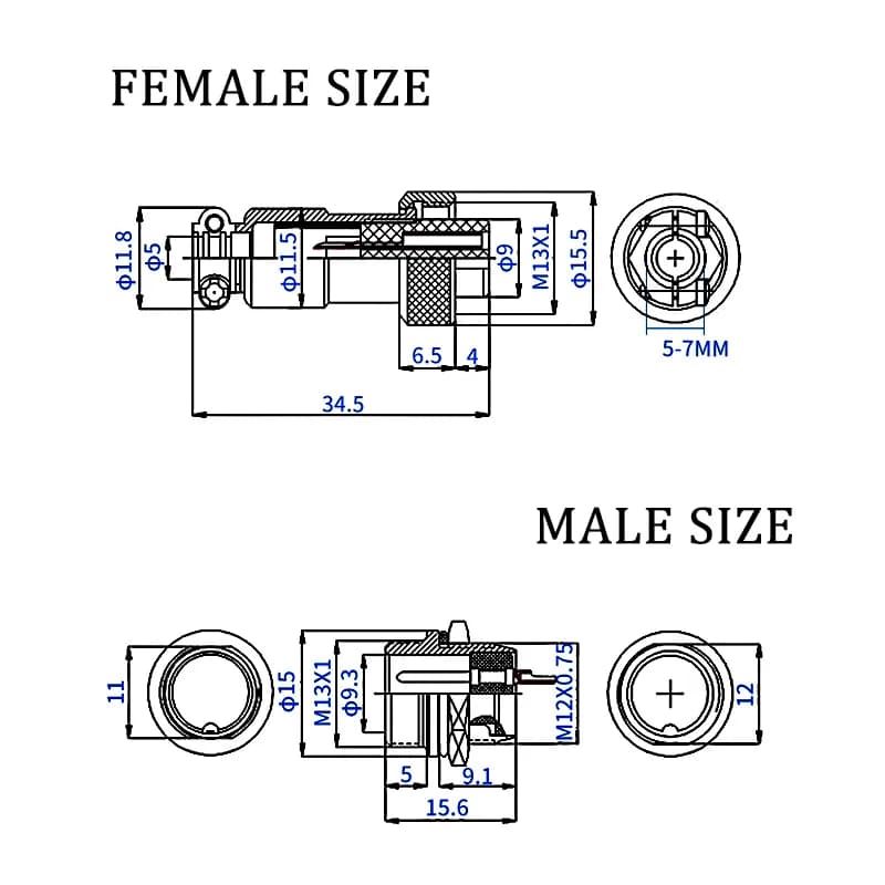 Aviation Connector Set | 5-Piece Panel Mount Kit | 2-7 Pin Male & Female Plugs - Thumbnail 3