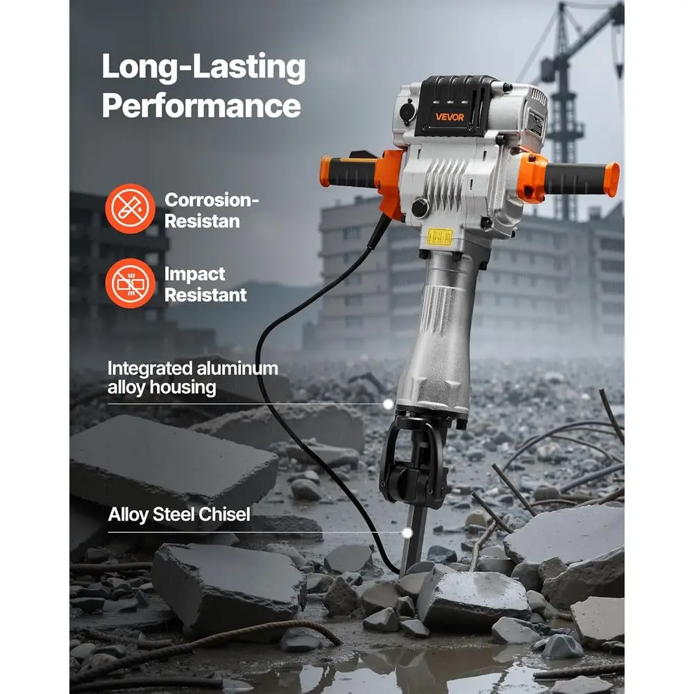 2100W Demolition Jackhammer | Heavy-Duty Concrete & Foundation Breaker with Chisel Kit - Thumbnail 5