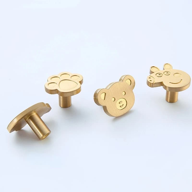 Bear Head Cabinet Knob | Cute Brass Handle for Children's Room | Single Hole Cat Claw Design - Thumbnail 6