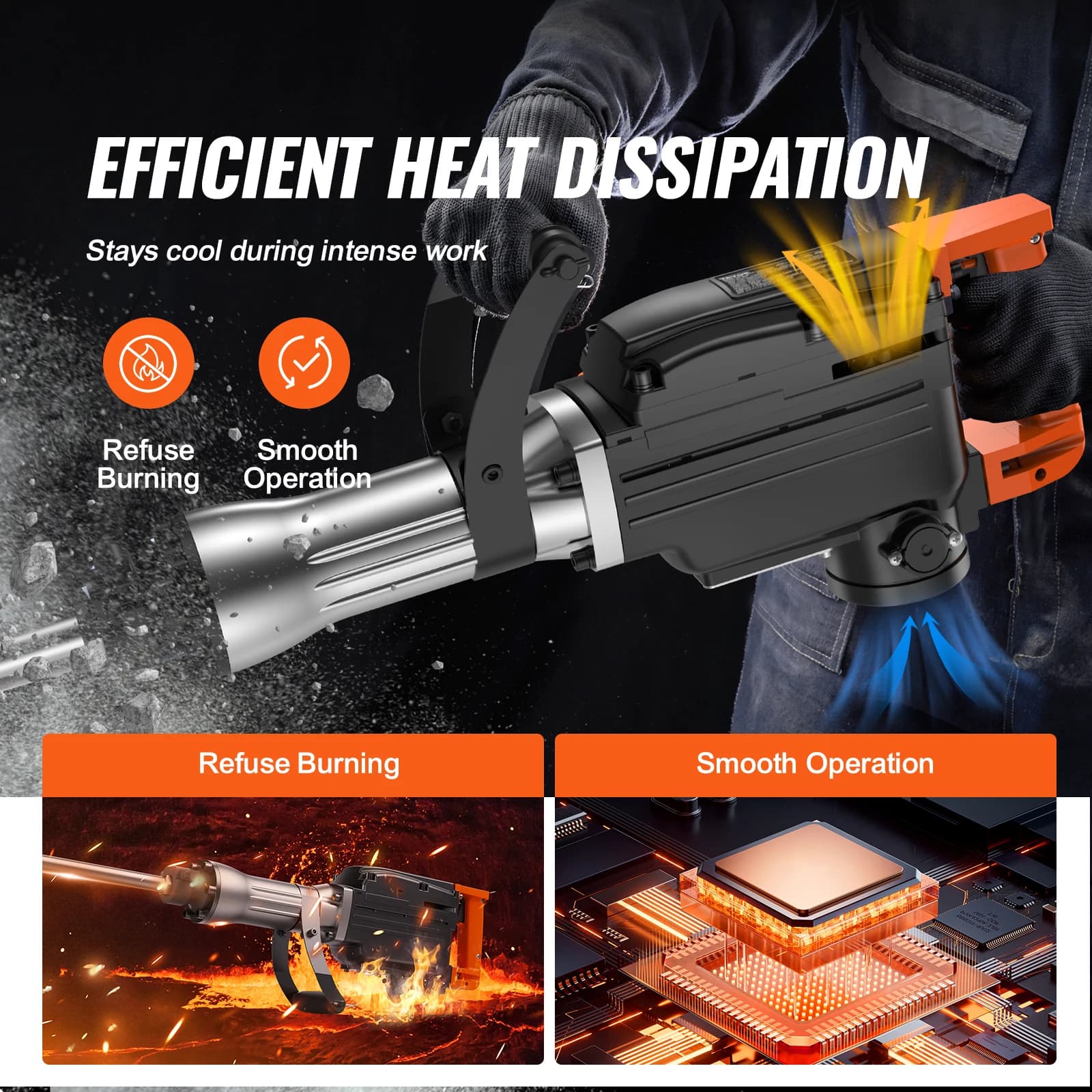 SucceBuy Demolition Jack Hammer 1350 BPM Concrete Breaker 6pcs Chisels Bit Chipping Case 2200W Electric Jackhammer Heavy Duty - Thumbnail 5