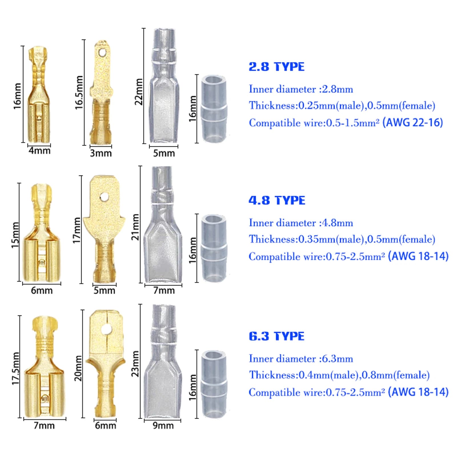 Spade Terminal Kit | Insulated Crimp Connectors | 2.8/4.8/6.3mm Assorted Sizes - Thumbnail 3