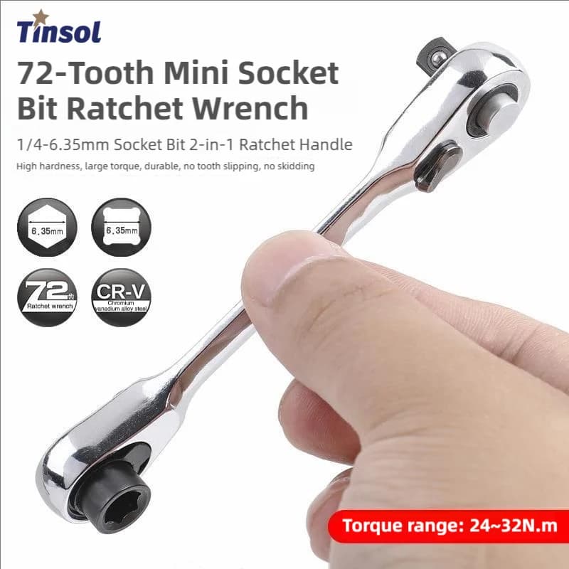 1/4-Inch Mini Ratchet Wrench | 72-Tooth Precision Torque Tool | Compact Repair & Assembly Kit - Thumbnail 2