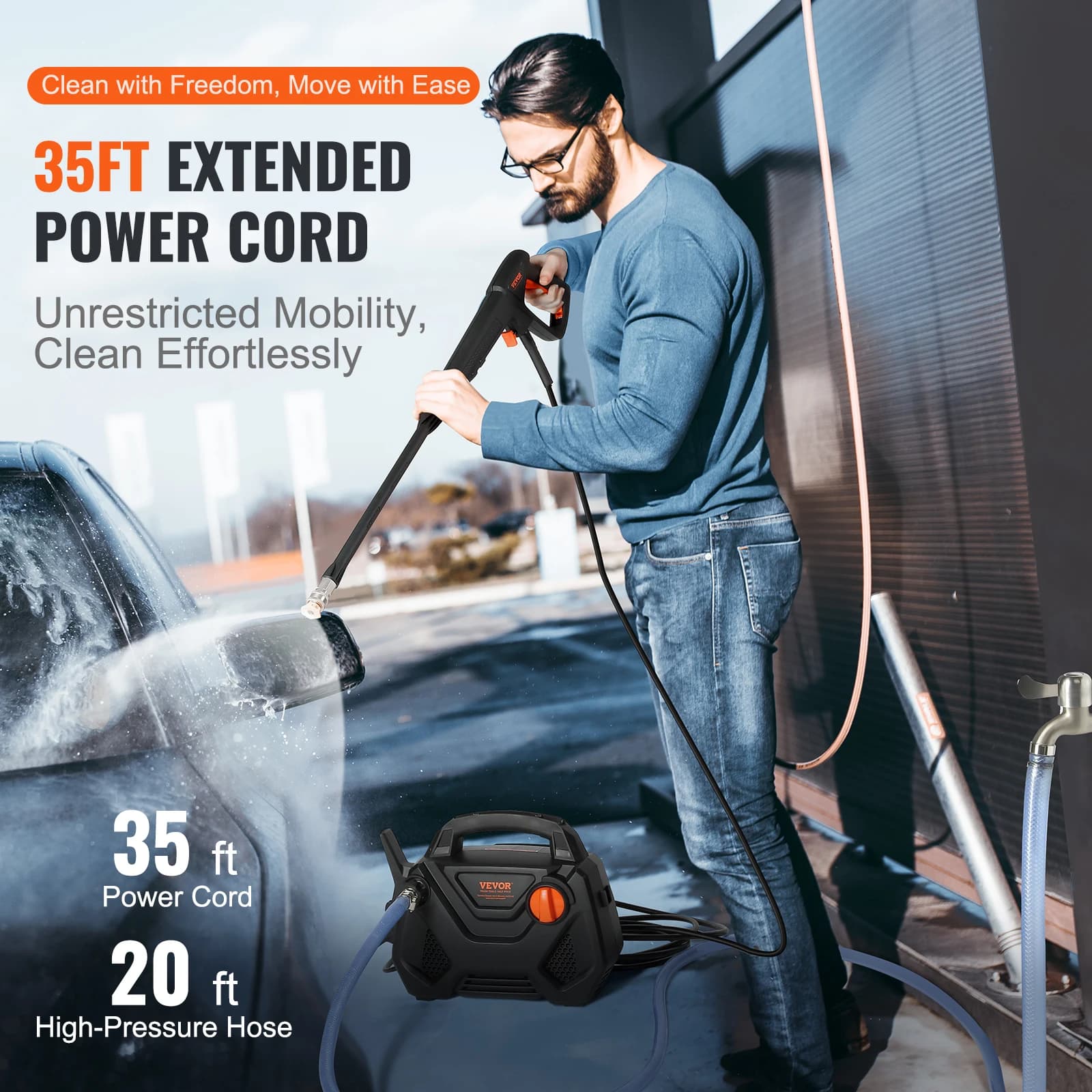 2150 PSI Electric Pressure Washer | 1.85 GPM with Foam Cannon | 5 Nozzles, 20ft Hose & 35ft Power Cord - Thumbnail 7