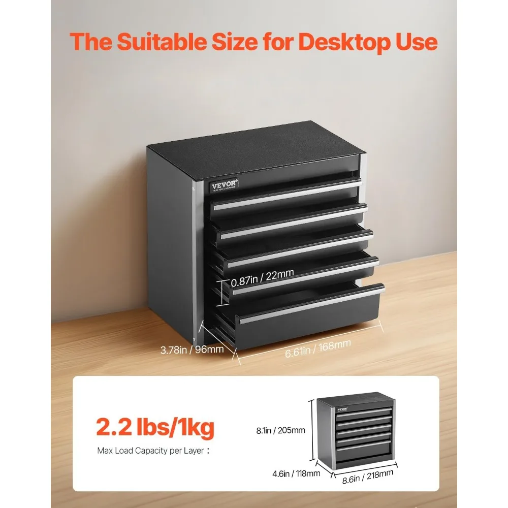 8.6-Inch Steel Tool Box with 5 Drawers | Heavy-Duty Metal Storage | EVA Liners & Anti-Slip Feet - Thumbnail 2