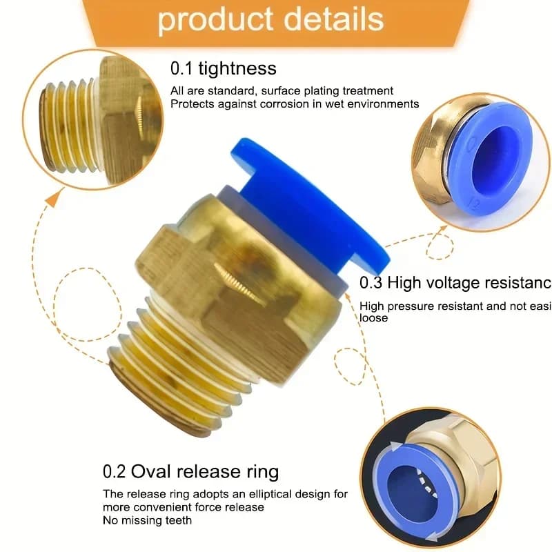 Pneumatic Fittings Kit | 8-Piece Brass Male Thread Connectors for Air Compressors & Impact Wrenches - Thumbnail 4