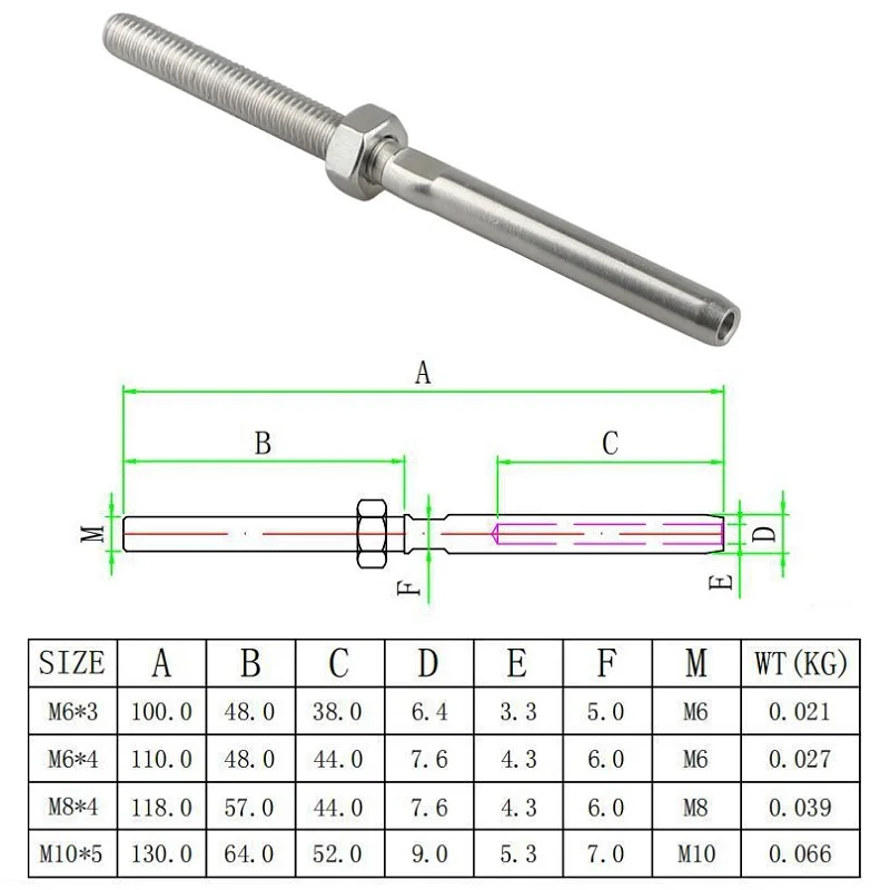 Steel Swage Stud Terminals | 4-Piece Threaded Set | Heavy-Duty Wire Rope Connectors for Durability - Thumbnail 2
