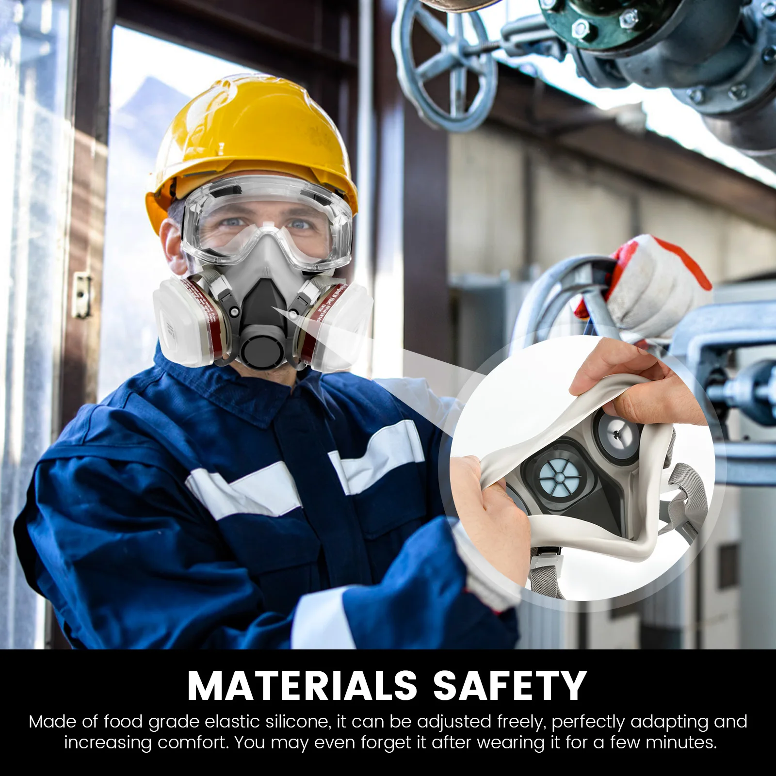 Respirator Mask Half Facepiece Gas Mask with Safety Glasses Reusable Professional Breathing Protection Against Dust Chemicals - Thumbnail 5