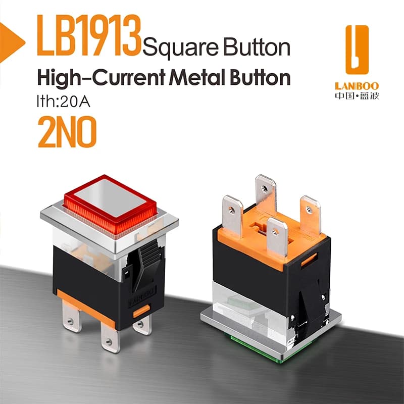 15A Push Button Switch | 2NO 4-Pin Square Design | Durable Plastic & Metal Construction - Thumbnail 2